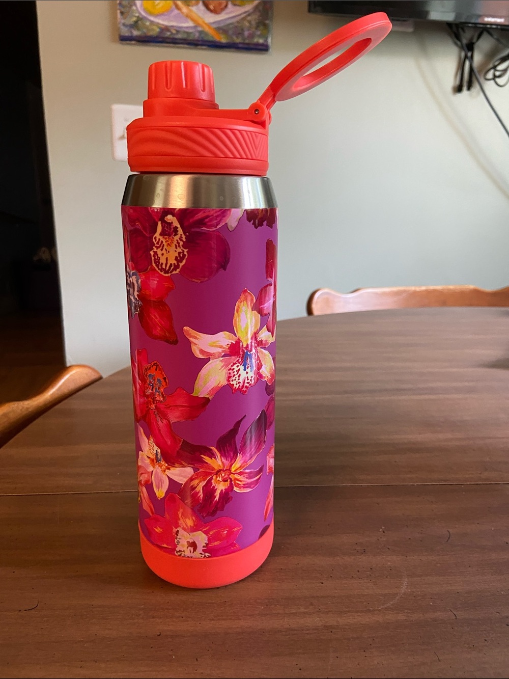 Floral Stainless Steel Water Bottle - Pink & Coral